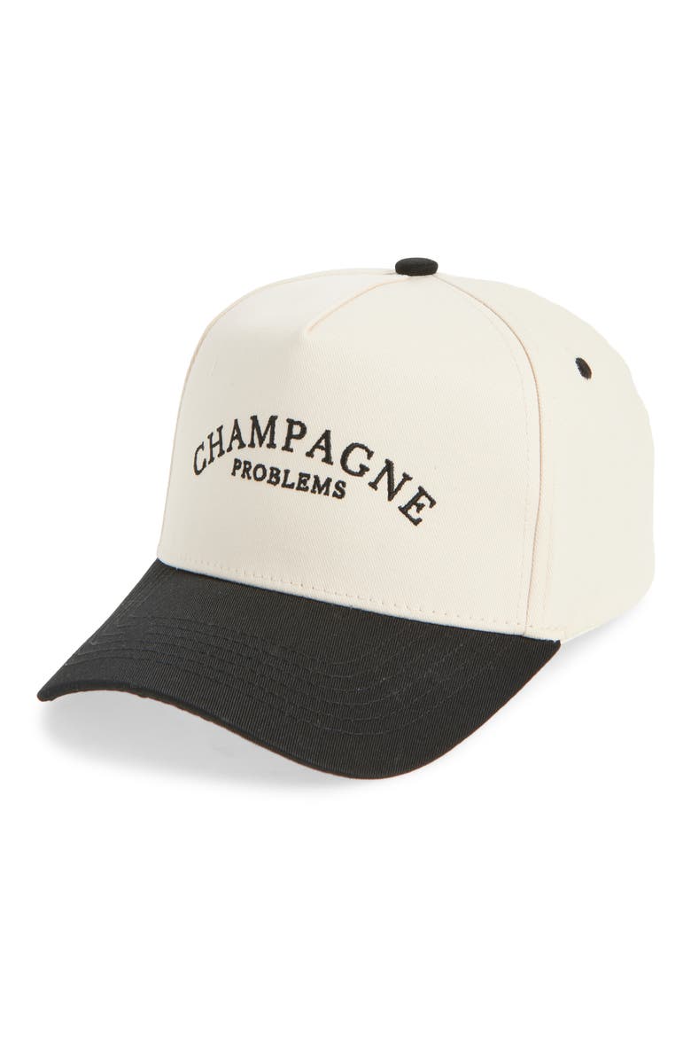 Champagne Problems Trucker Hat, Main, color, BLACK