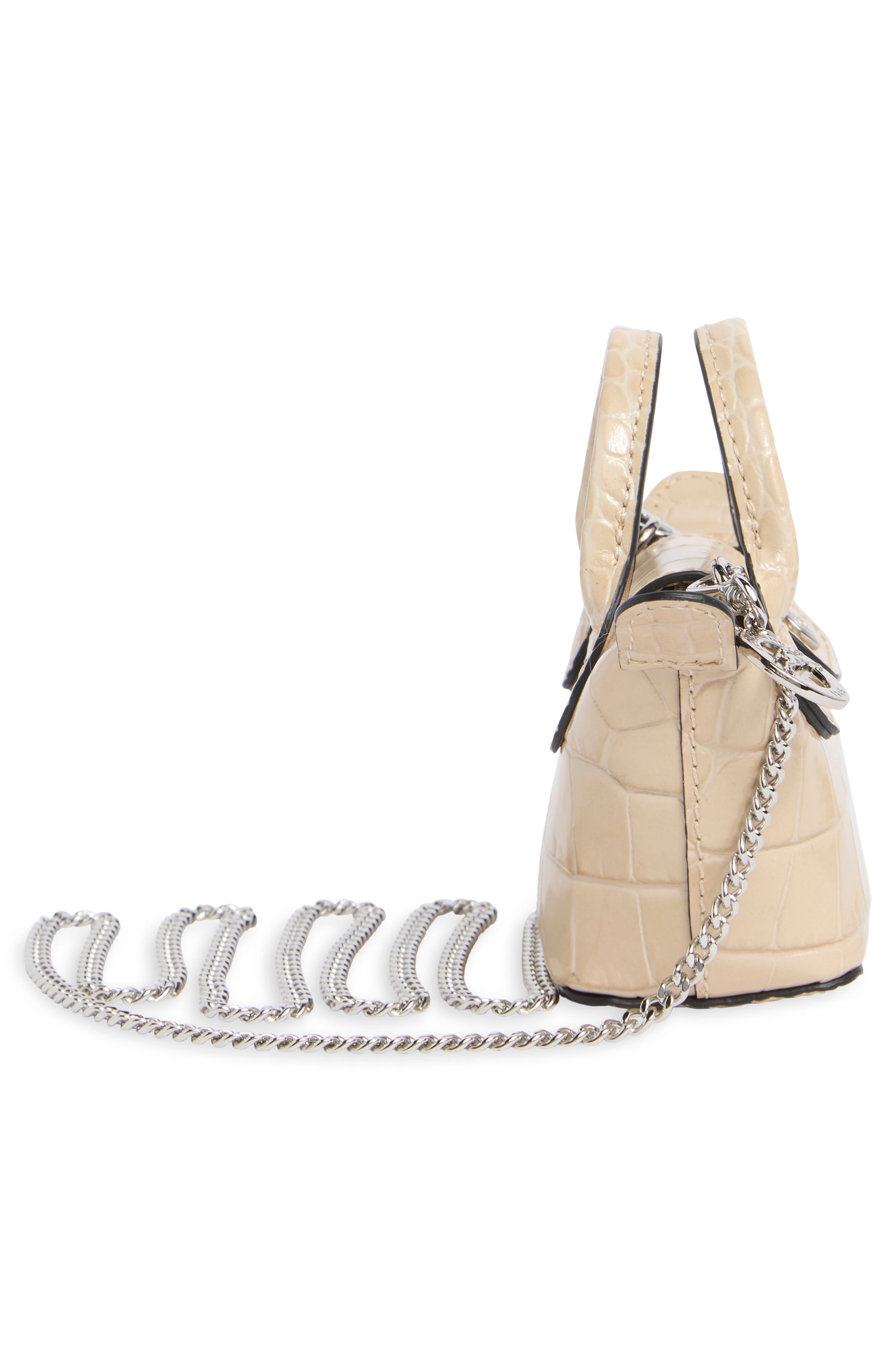 Longchamp Nano Croc Embossed Leather Crossbody Bag, Alternate, color, Chalk