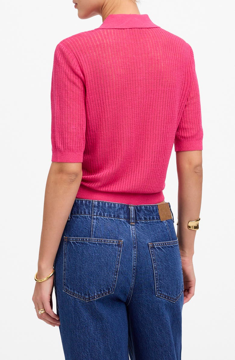 Madewell Short Sleeve Polo Sweater, Alternate, color, Bright Pink