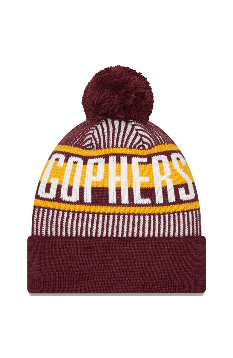 New Era Men's New Era  Maroon Minnesota Golden Gophers Logo Striped Cuff Knit Hat with Pom, Alternate, color, 