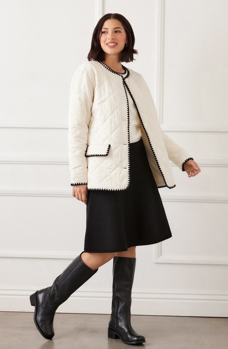 Karen Kane Edge Stitch Quilted Jacket, Alternate, color, Cream/ Black