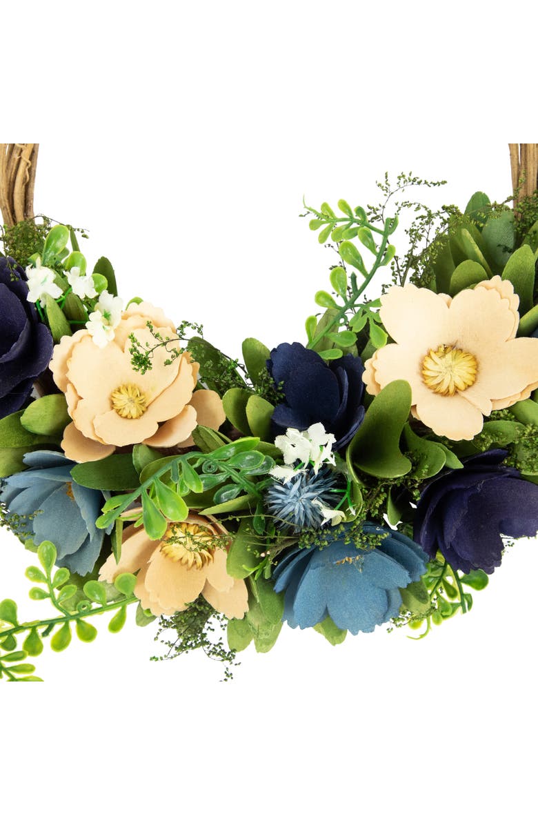 Northlight 12" Blue and Tan Poppy Floral Wooden Spring Basket Wreath, Alternate, color, 