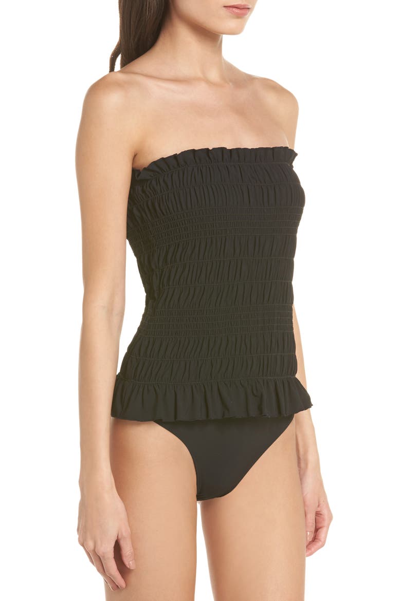 Costa Smocked One-Piece Swimsuit, Alternate, color, BLACK / BLACK