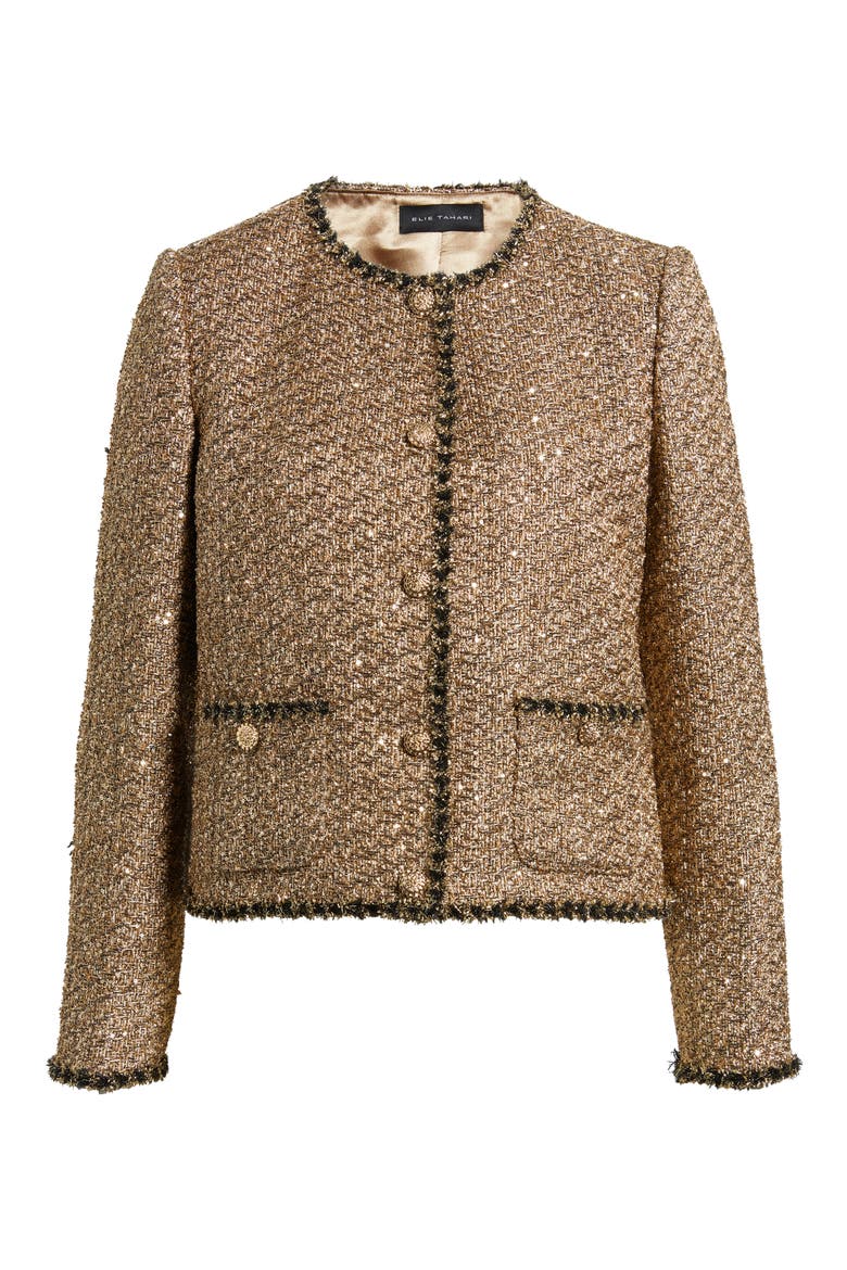 The Ramy Metallic Tweed Jacket, Alternate, color, GOLD