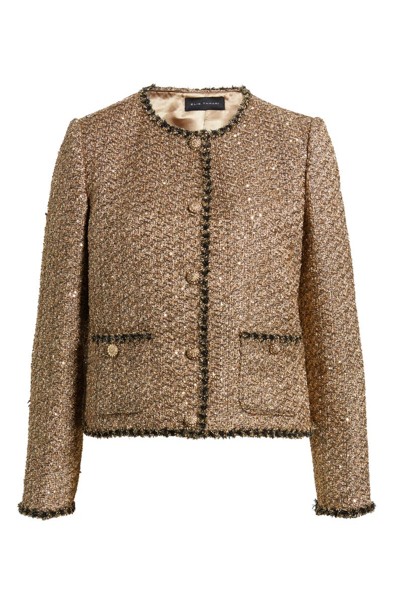 Elie Tahari The Ramy Metallic Tweed Jacket, Alternate, color, Gold