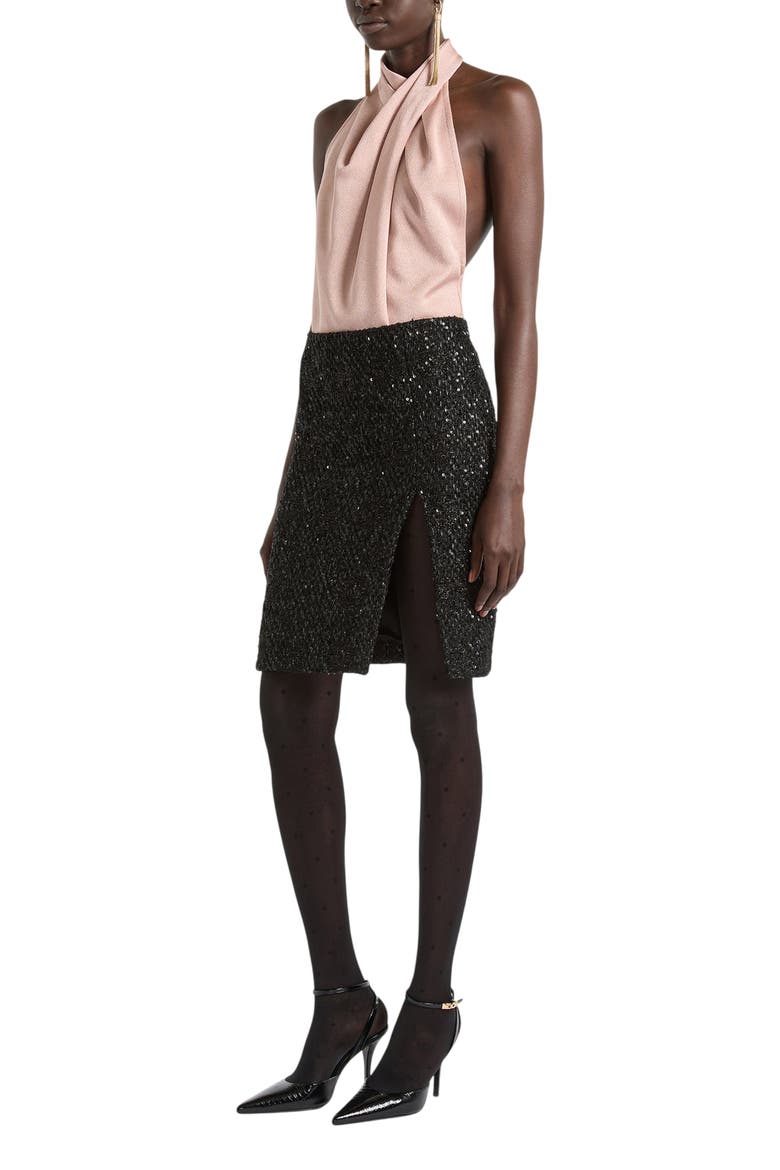 Sequinned Tweed Midi Skirt, Main, color, Black