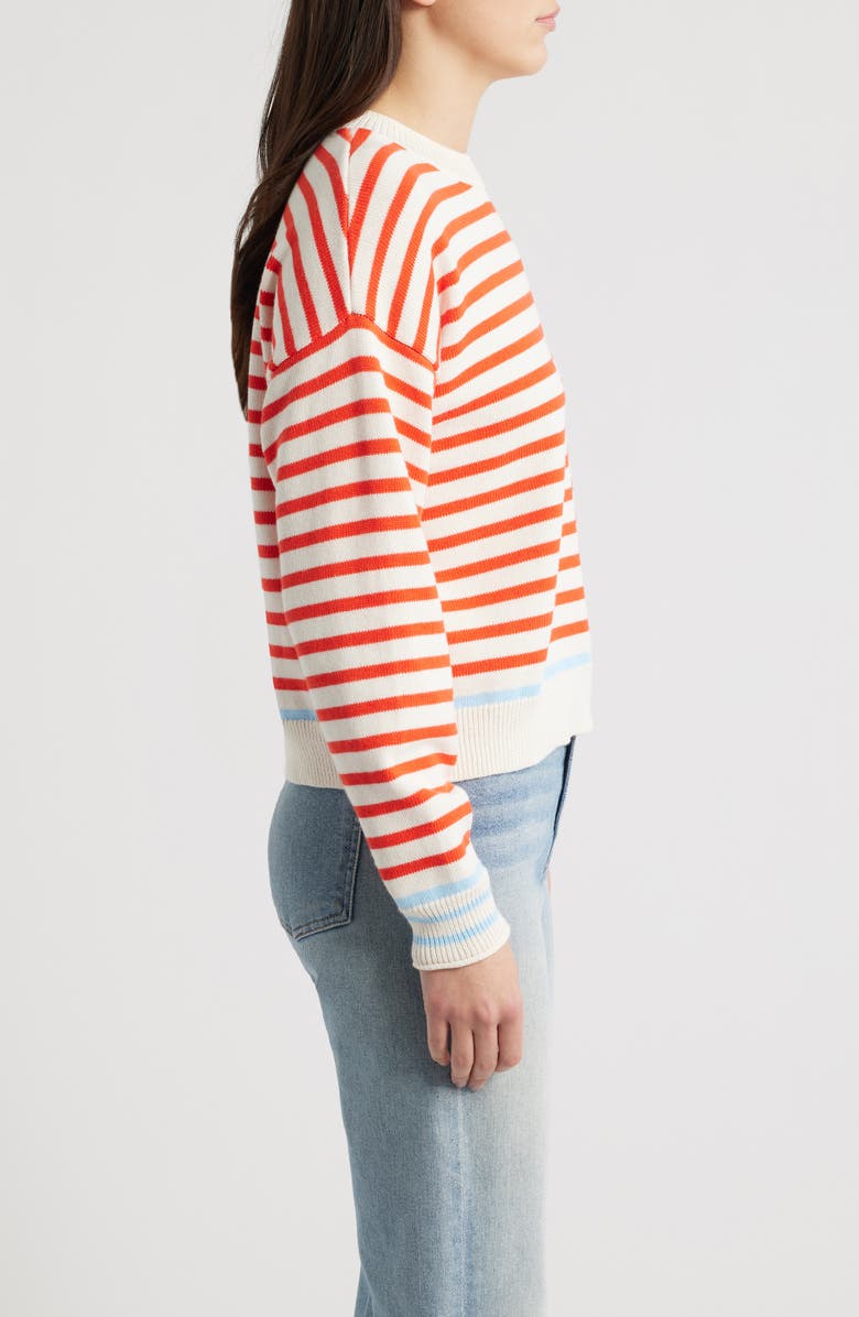 Marine Layer Suki Stripe Cotton Crewneck Sweater, Alternate, color, Red Stripe