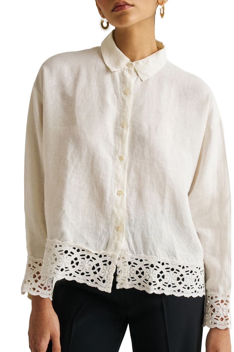Women's Button-down with Lace Shirt Off-White Medium, Alternate, color, Off-White