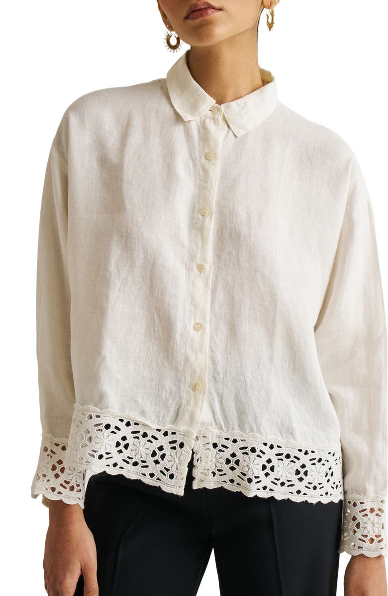 Reistor Women's Button-down with Lace Shirt Off-White X Small, Alternate, color, Off-White