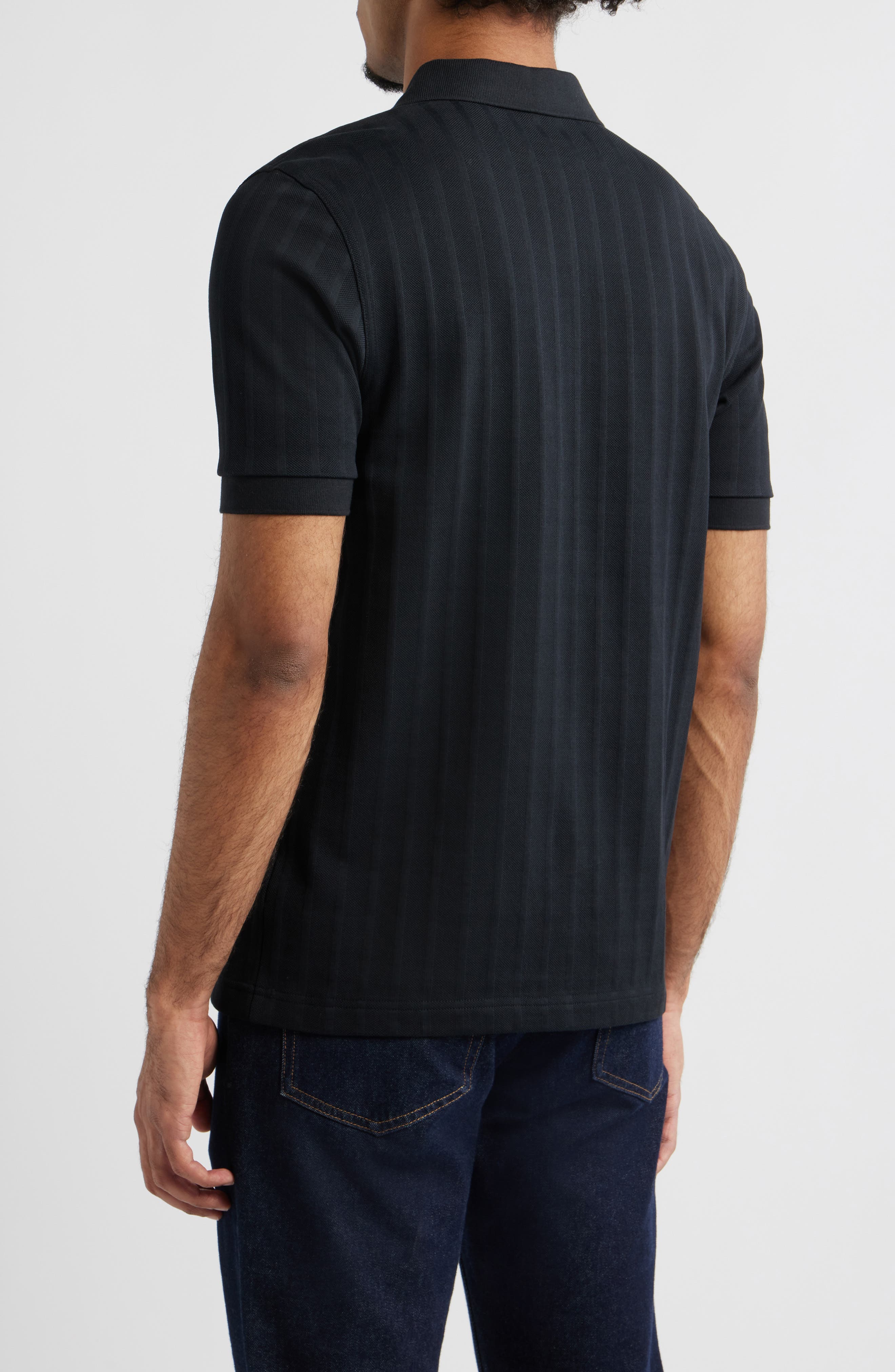 Textured Stripe Cotton Quarter Zip Polo - image 2