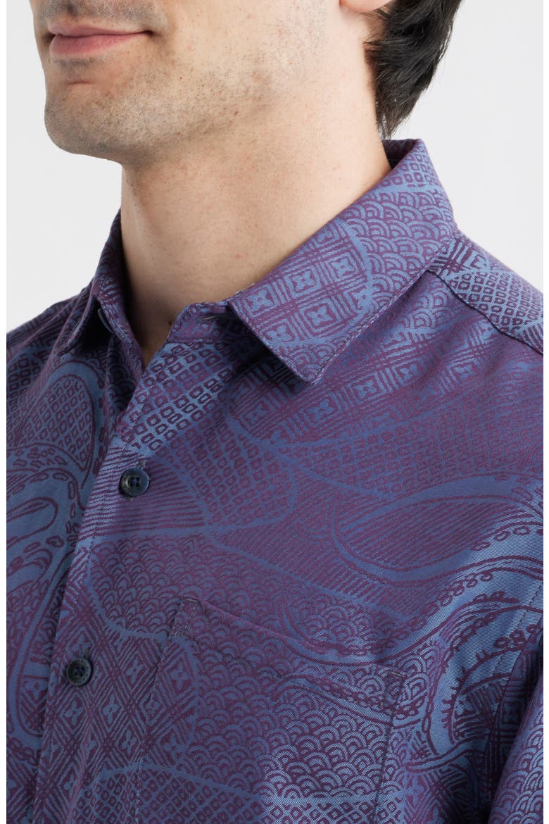 Ho'l Nalo Jacquard Short Sleeve Button-Up Shirt, Alternate, color, BURGUNDY/ BLUE