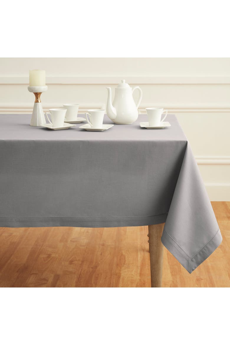 Cotton Linen Hemstitch Tablecloth, Main, color, Light Grey