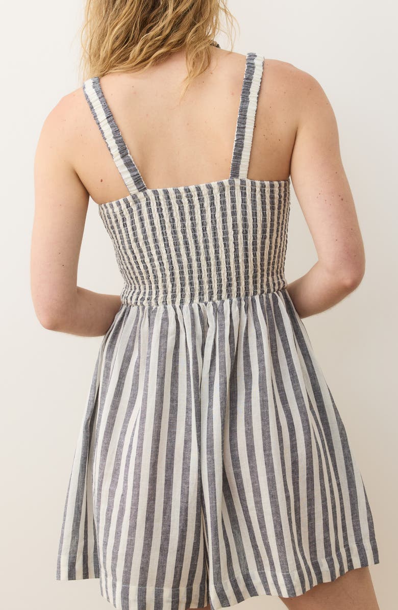 Marine Layer Selene Smocked Romper, Alternate, color, India Ink Stripe