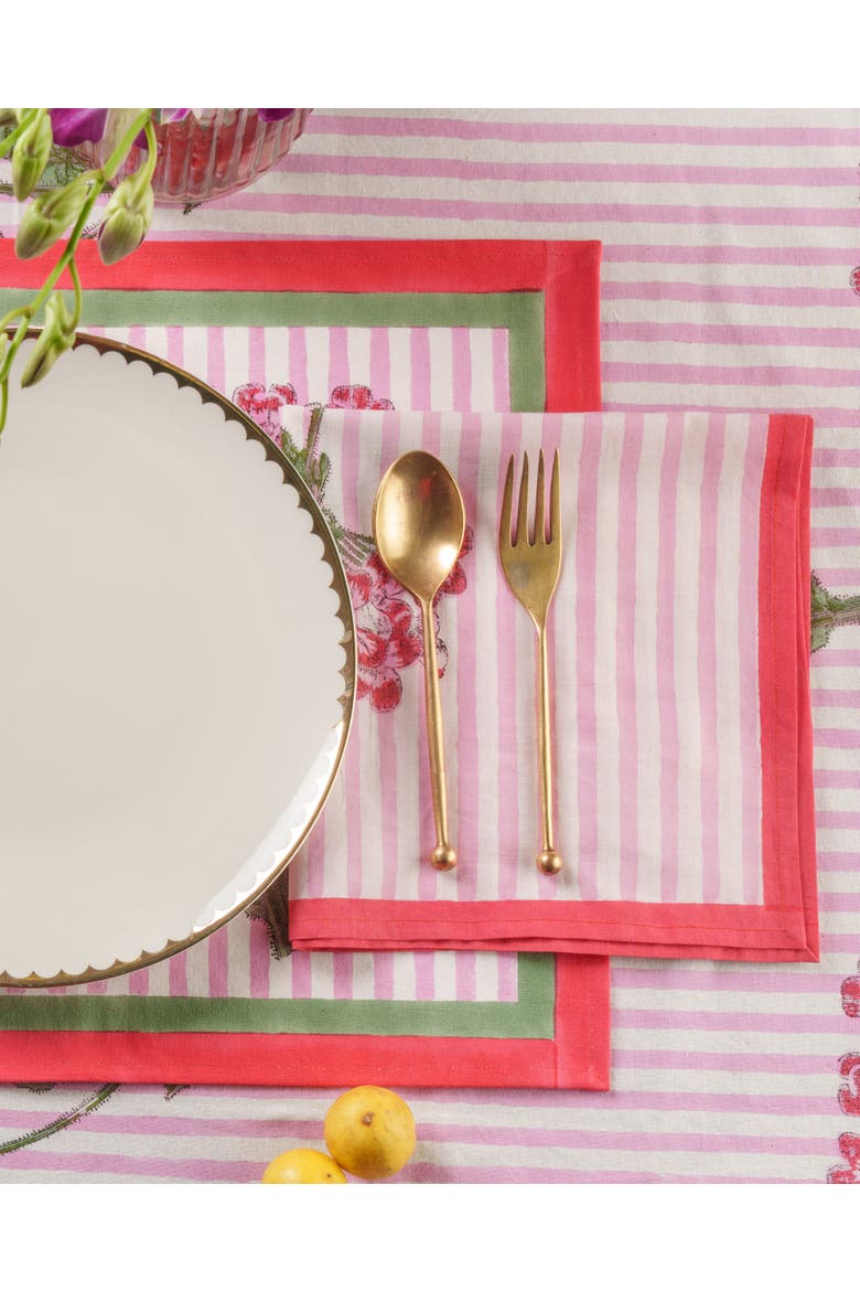 Pink Hydrangea Blockprint Napkins - Set of 4, Alternate, color, Pink Hydrangea