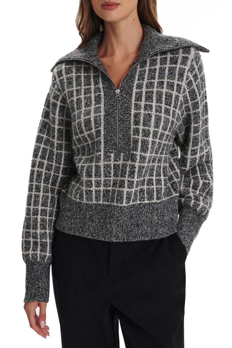 Furley Check Bouclé Half Zip, Alternate, color, CHARCOAL MARL
