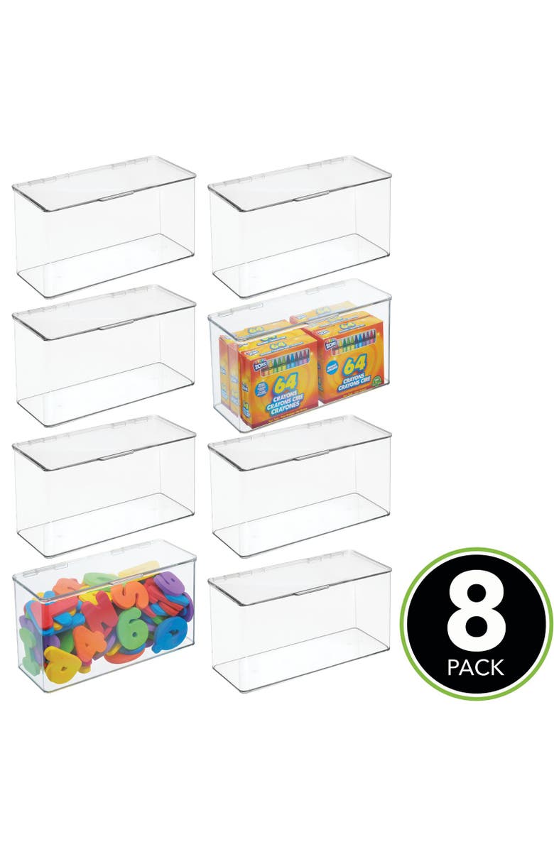 mDesign Plastic Playroom/Gaming Organizer Bin Box with Hinged Lid, 8 Pack - Clear, Alternate, color, Clear