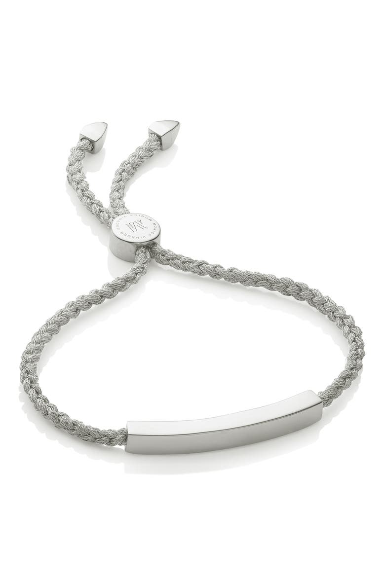 Engravable Linear Bar Friendship Bracelet, Main, color, SILVER/ SILVER METALLICA
