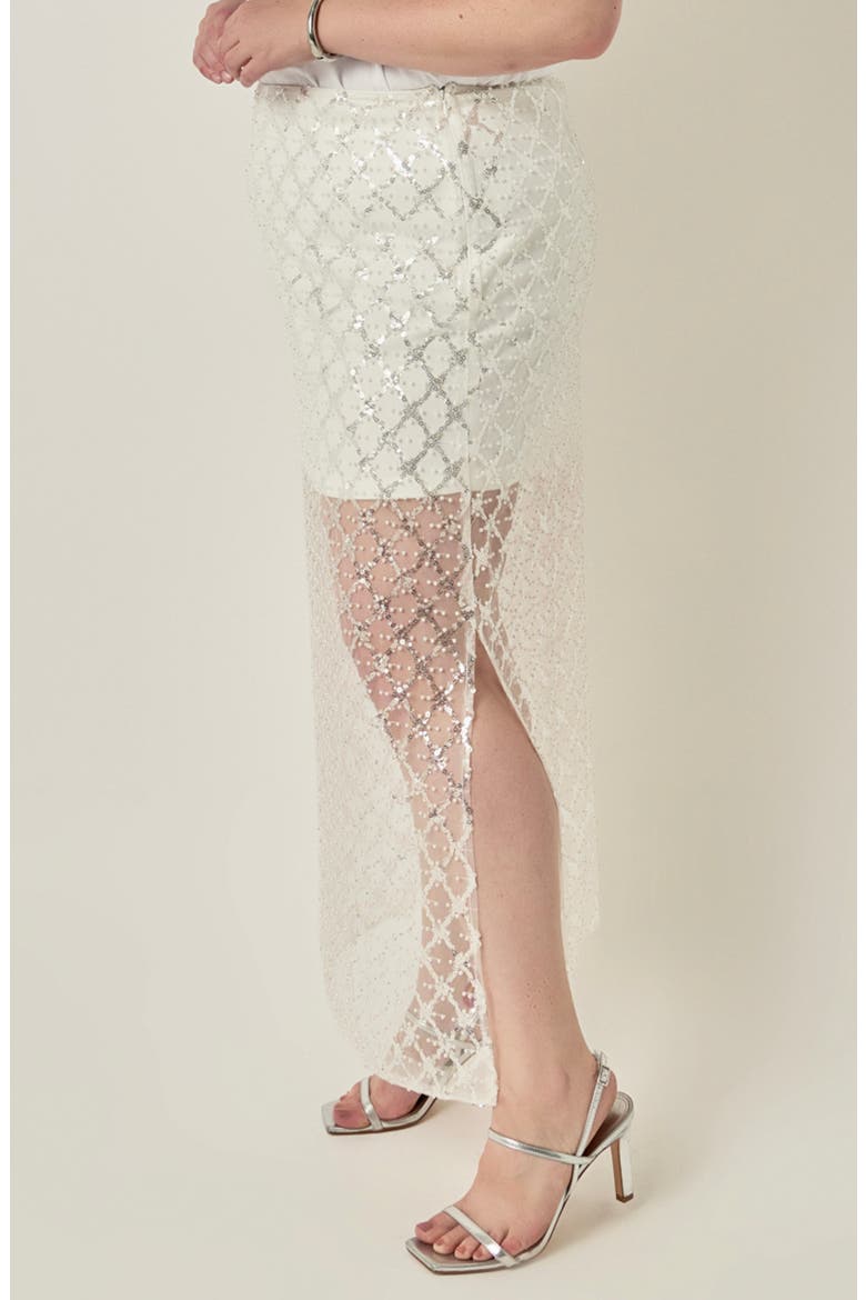 Embellished Mesh Maxi Skirt, Alternate, color, WHITE