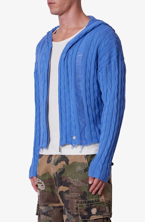 Mnml Front Zip Hooded Cable Stitch Sweater In Blue