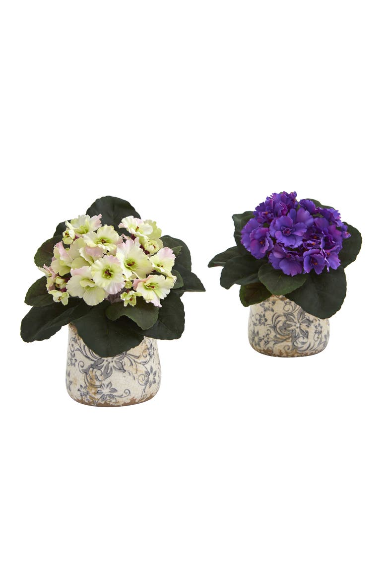 8-in African Violet Artificial Plant in Floral Design Vase, Main, color, Cream/Purple