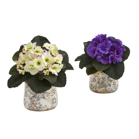8-in African Violet Artificial Plant in Floral Design Vase (Set of 2)