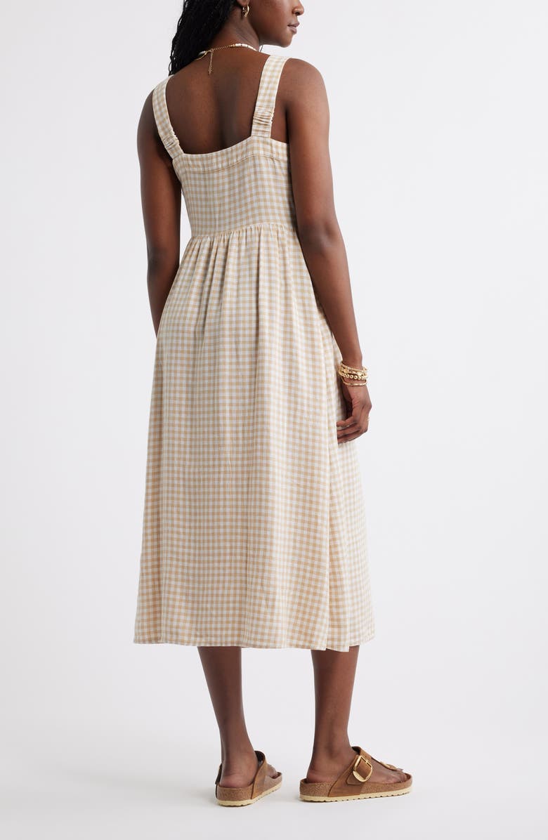 Caslon<sup>®</sup> Checkered Button Front Midi Dress, Alternate, color, Tan Shore- White Gingham