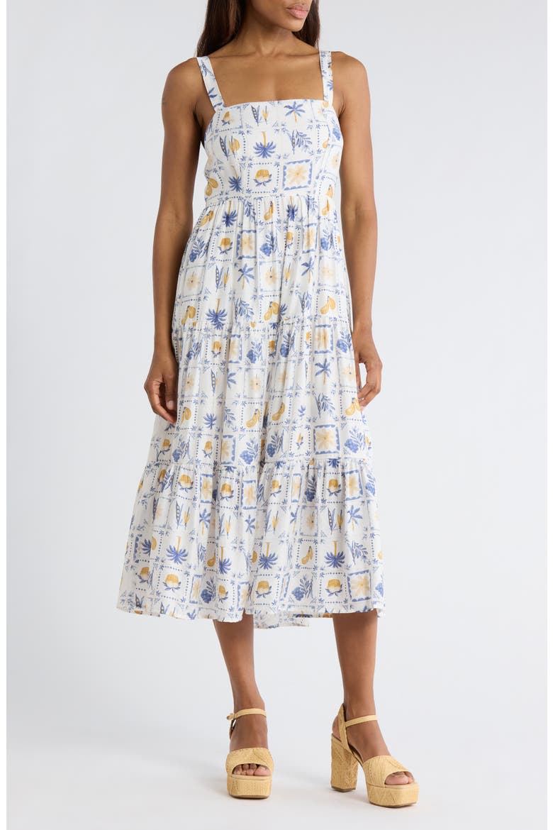 Veggie Print Midi Dress, Main, color, BLUE MULTI