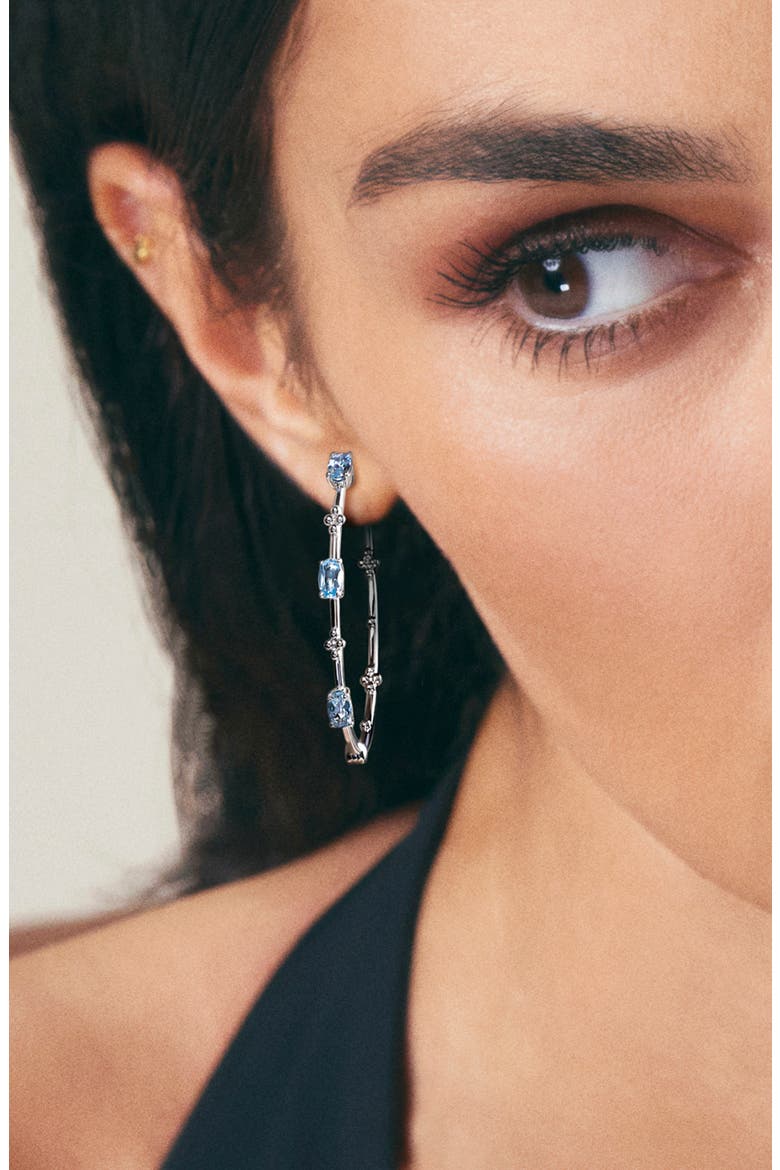 Bujukan Classic Swiss Blue Topaz Sterling Silver Hoop Earrings, Alternate, color, STERLING SILVER