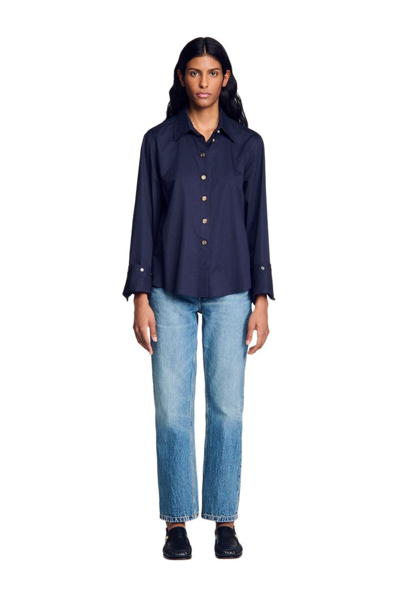 Cotton shirt with wide cuffs, Alternate, color, Navy blue