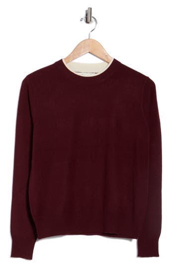Elodie Tipped Crewneck Sweater In Burgundy