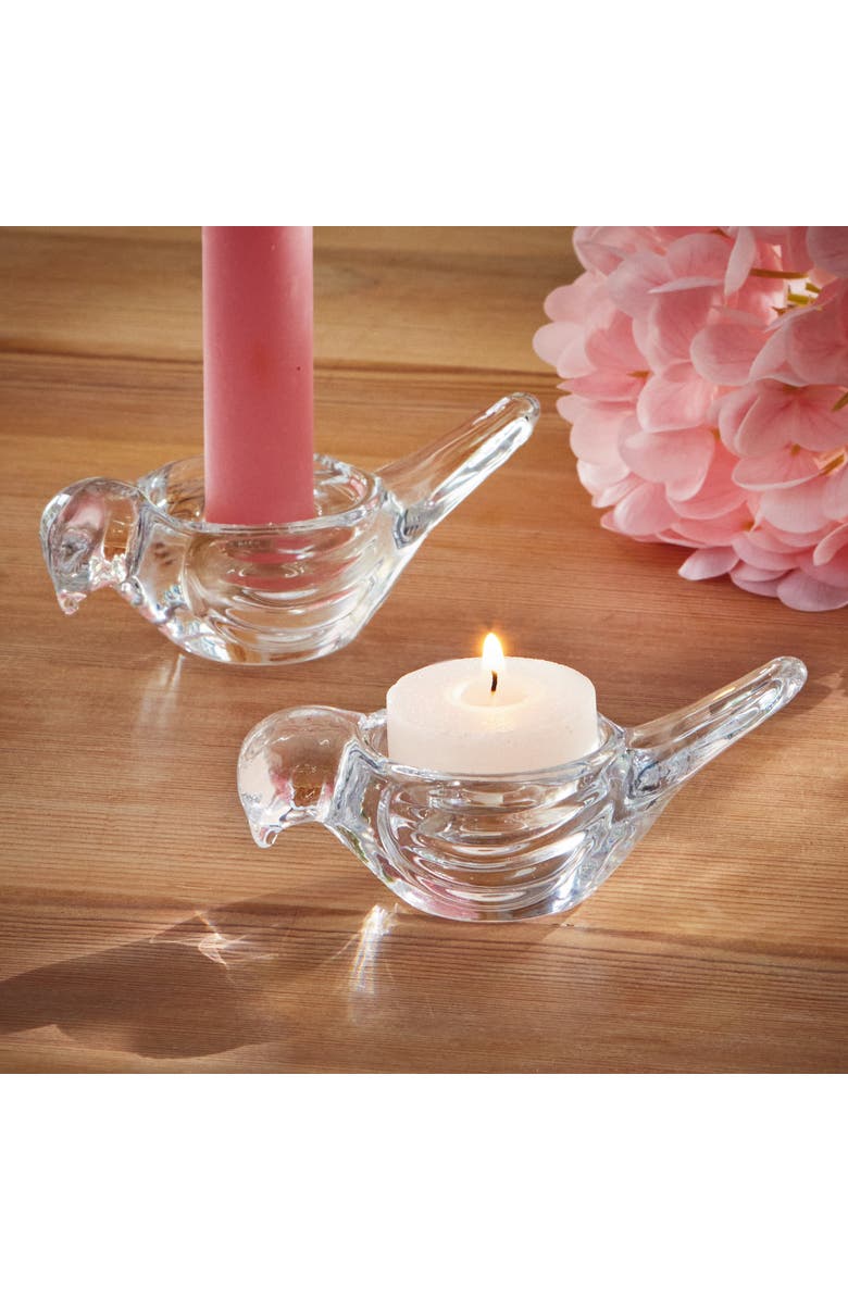 tag Bird Tealight Taper Holder Clear Glass Everyday,Spring, Alternate, color, Clear