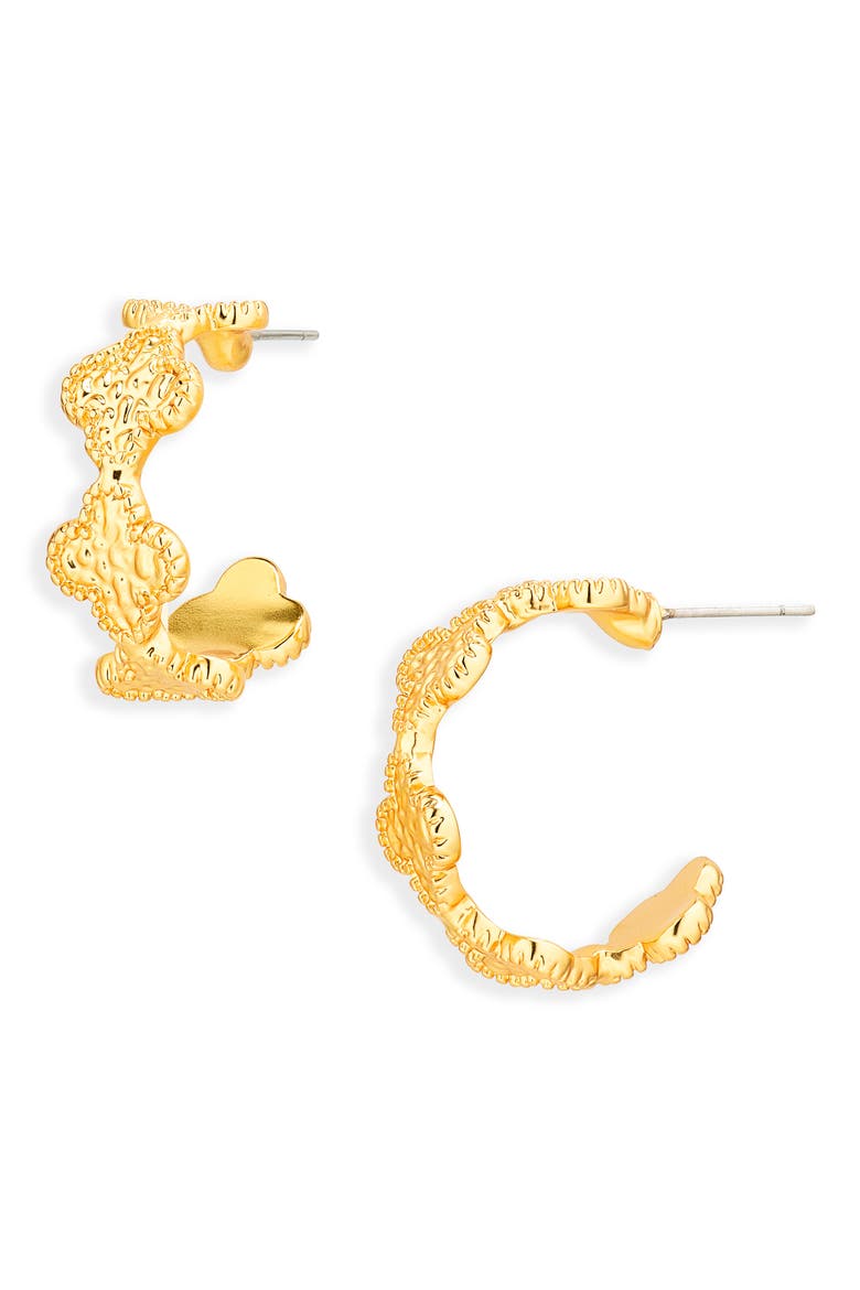 Molten Clover Hoop Earrings, Main, color, GOLD