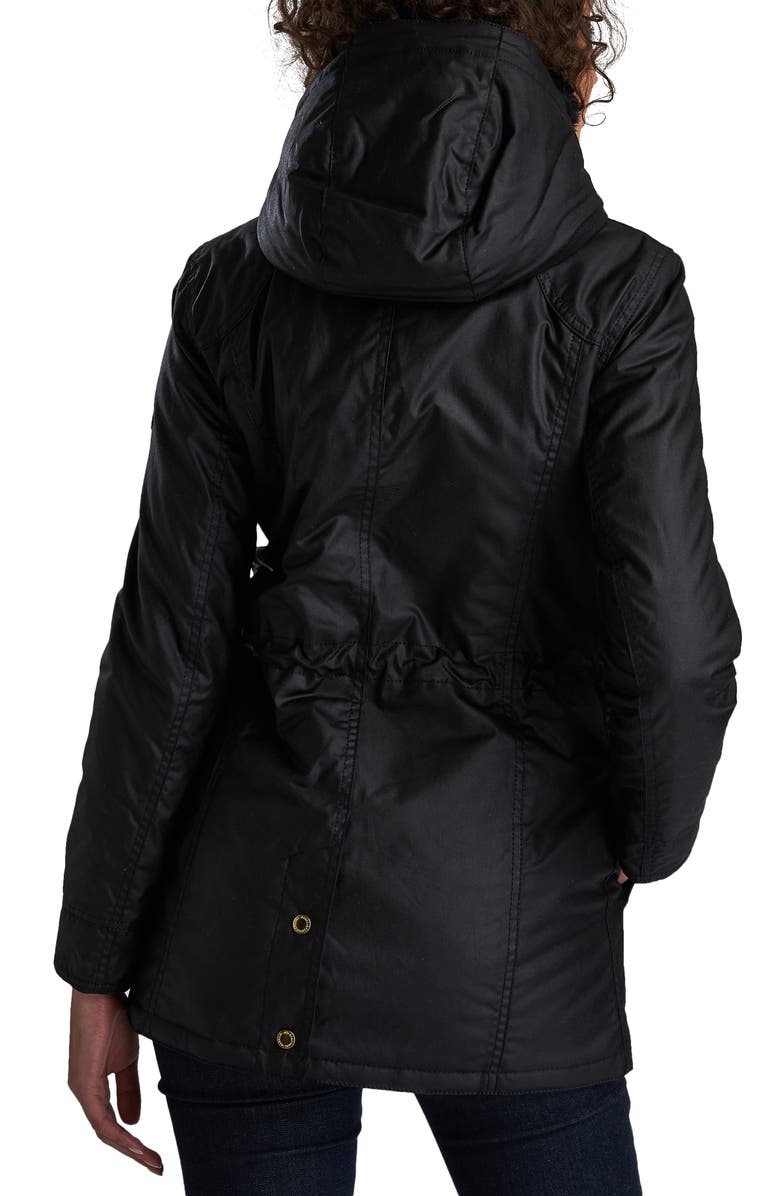 Barbour International Barbour B.INTL Kirk Hooded Waxed Cotton Jacket with Faux Fur Trim, Alternate, color, 