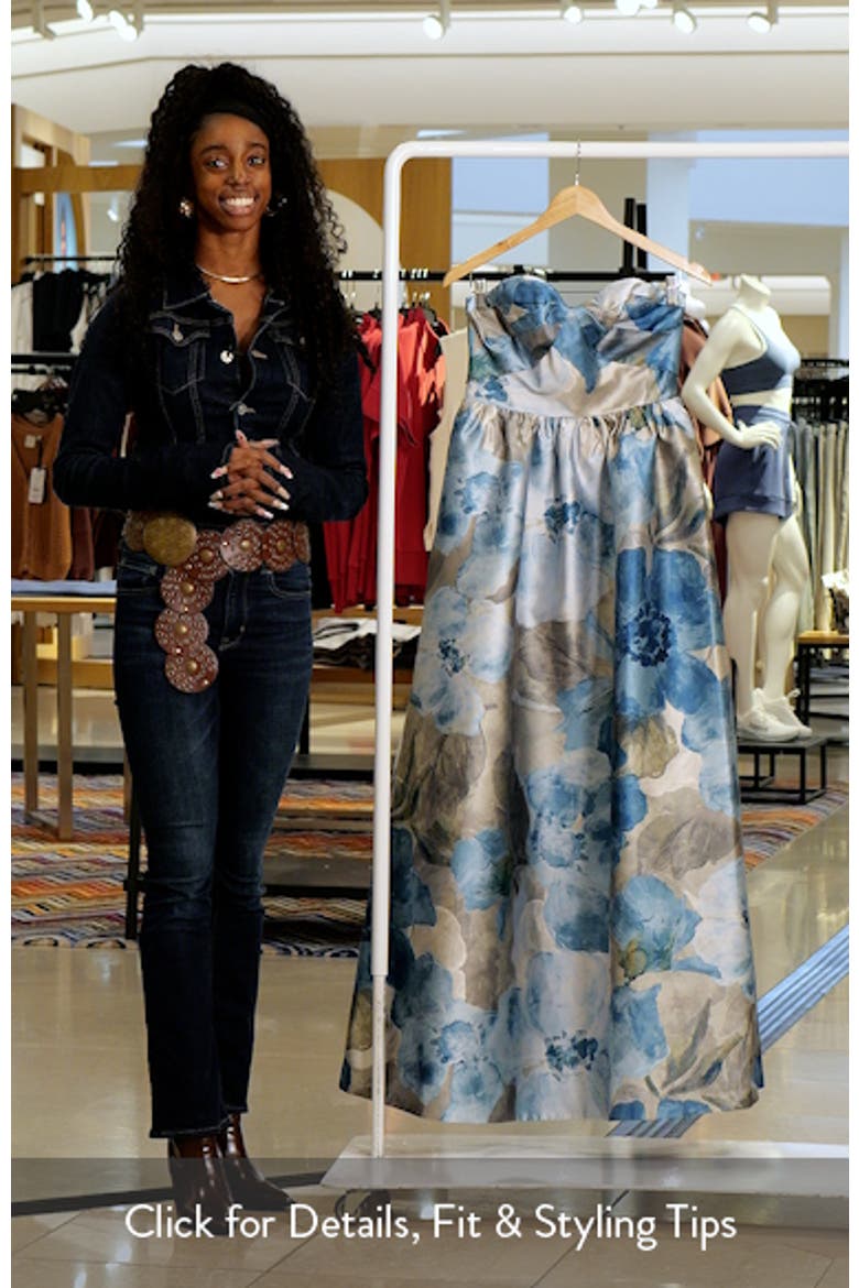 Floral Print Strapless Satin Gown video