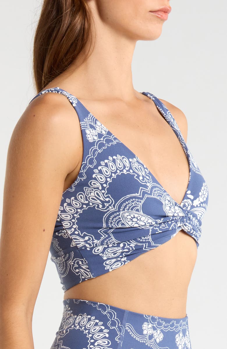 Free People FP Movement Never Better Twist Crop Top, Alternate, color, Blue Indigo Bandana