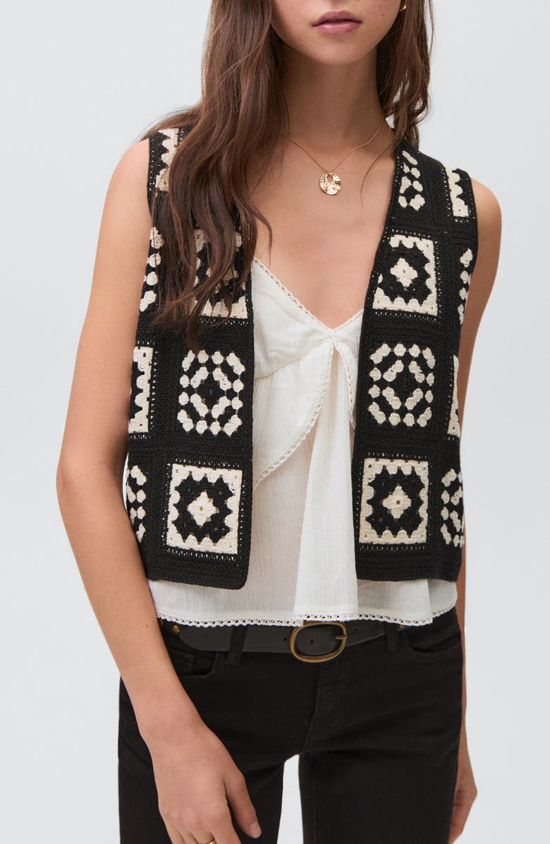 MANGO TEEN Granny Square Crochet & Knit Vest, Main, color, Black