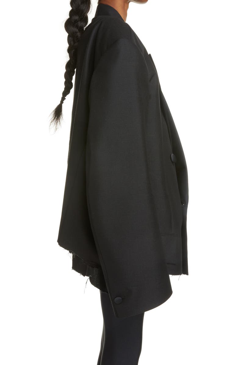 Balenciaga Oversize Raw Hem Crop Wool & Mohair Tuxedo Blazer, Alternate, color, 