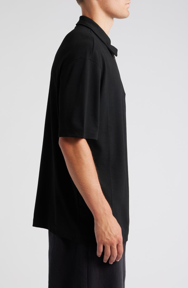 Topman Premium Oversize Zip Polo, Alternate, color, Black