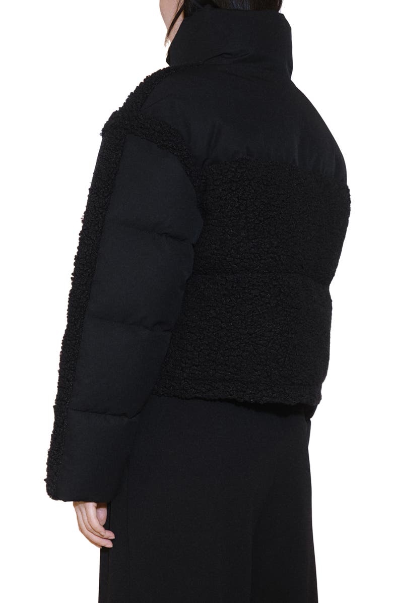 MANGO Mixed Media Faux Shearling Detail Puffer Coat, Alternate, color, Black