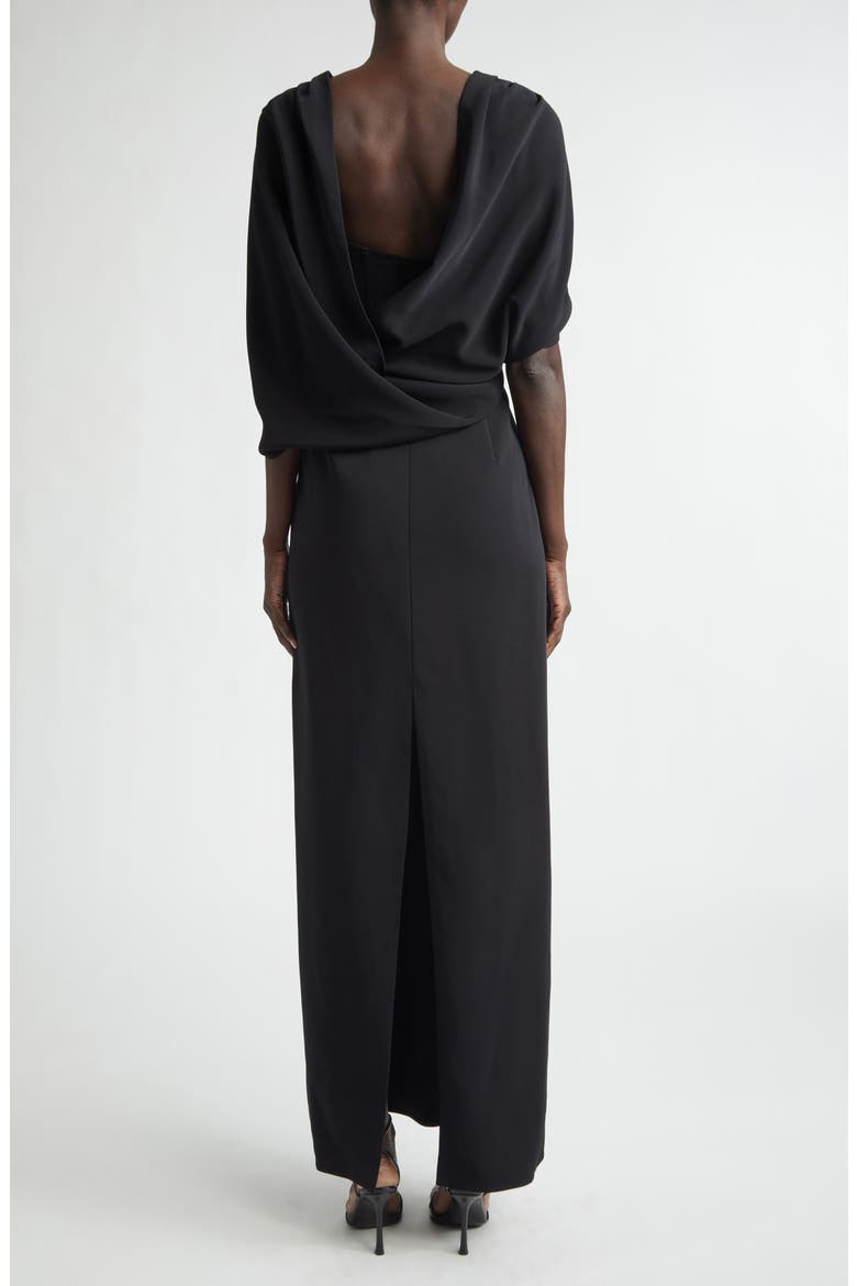 Drape Sleeve Stretch Cady Column Gown, Alternate, color, BLACK