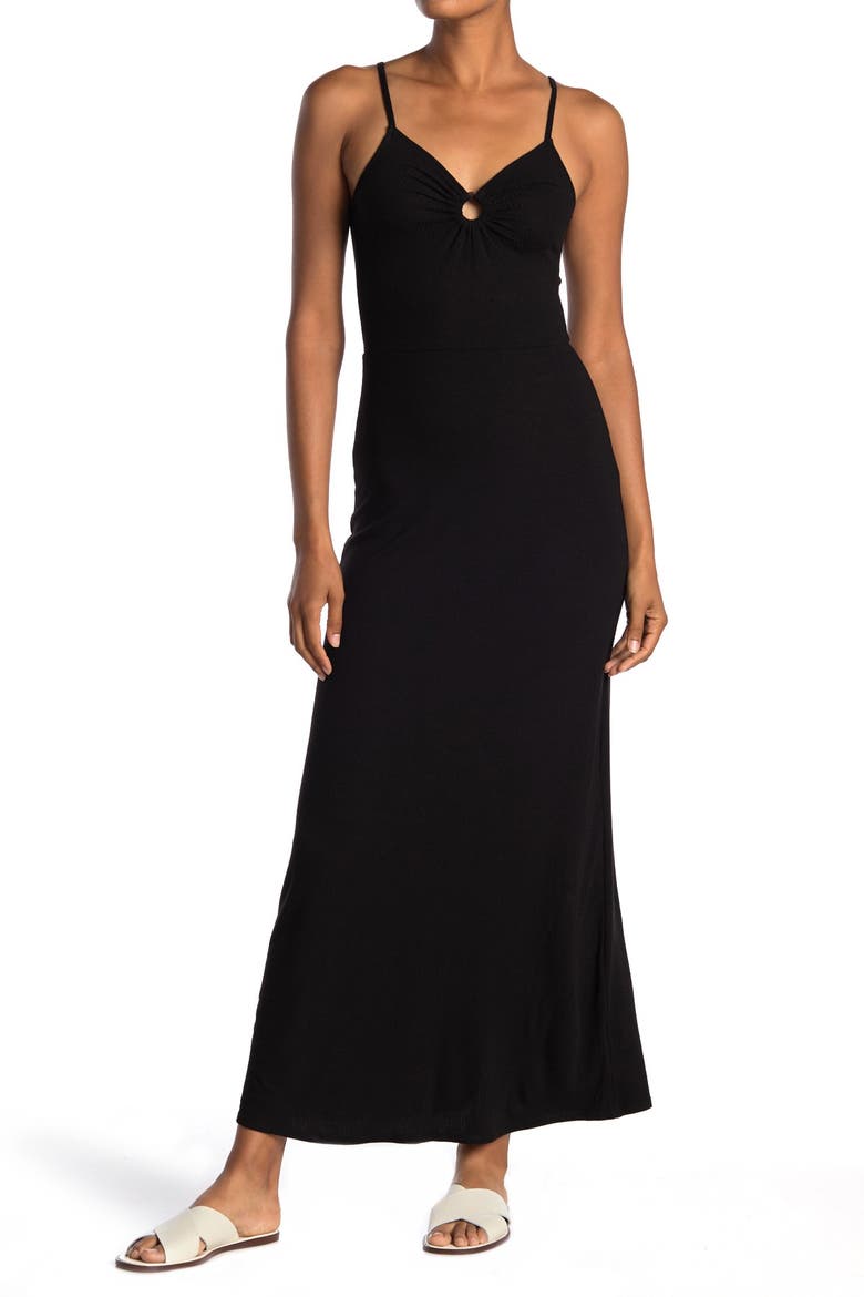 Ribbed Keyhole Cutout Maxi Dress, Main, color, BLACK