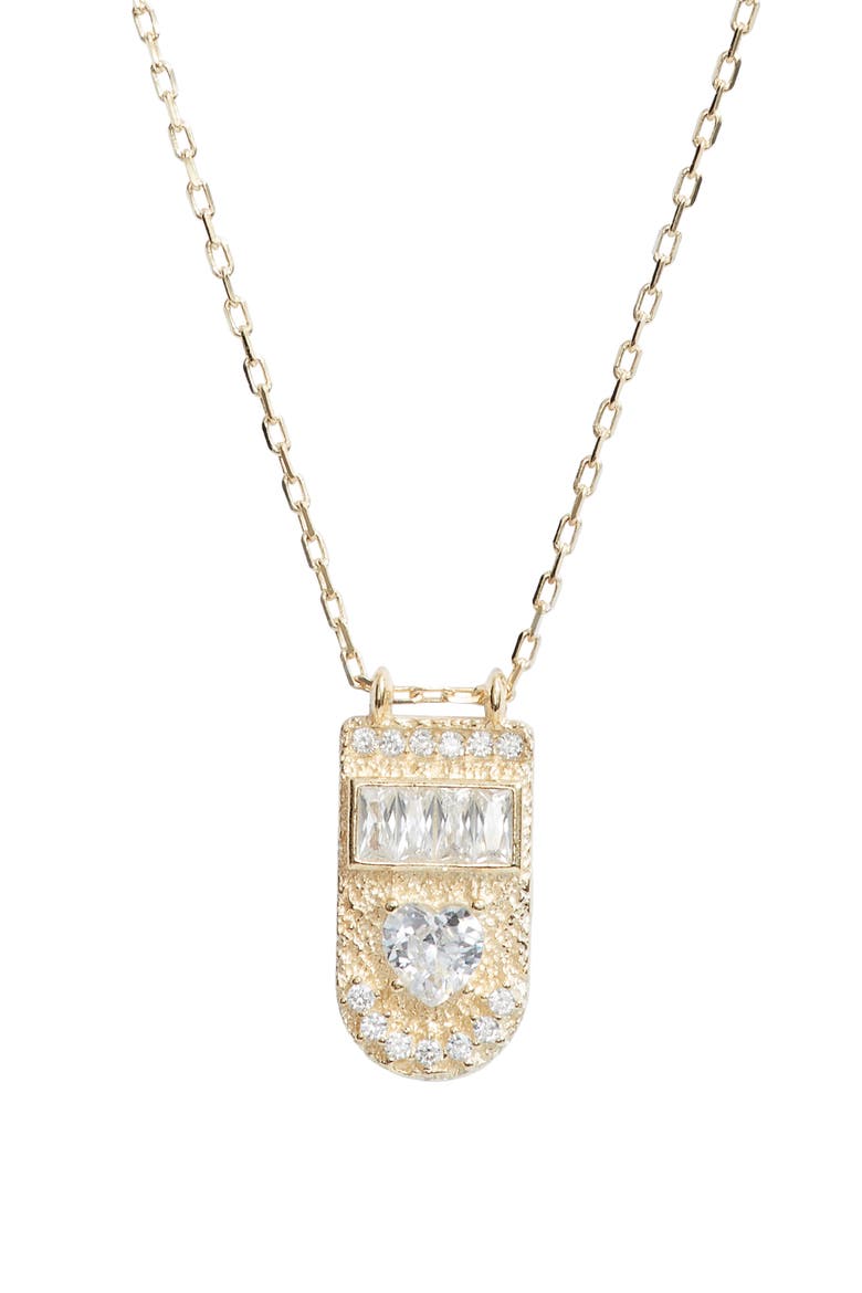 Cubic Zirconia Sterling Medallion Necklace, Main, color, GOLD