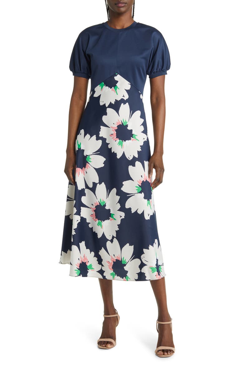 Daysiah Floral Puff Sleeve Dress, Main, color, DARK NAVY