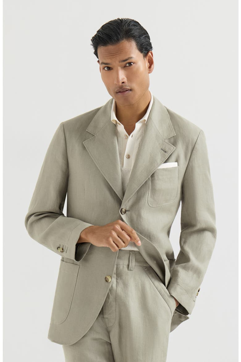 Linen micro chevron unlined blazer, Main, color, Sage