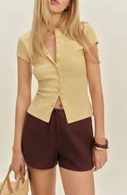 Reformation Raelynn Button Front Organic Cotton Knit Top