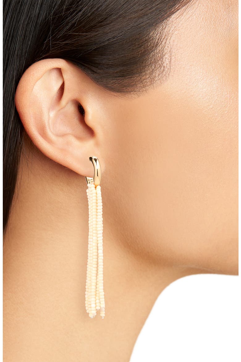 Beaded Fringe Drop Earrings, Alternate, color, IVORY- GOLD