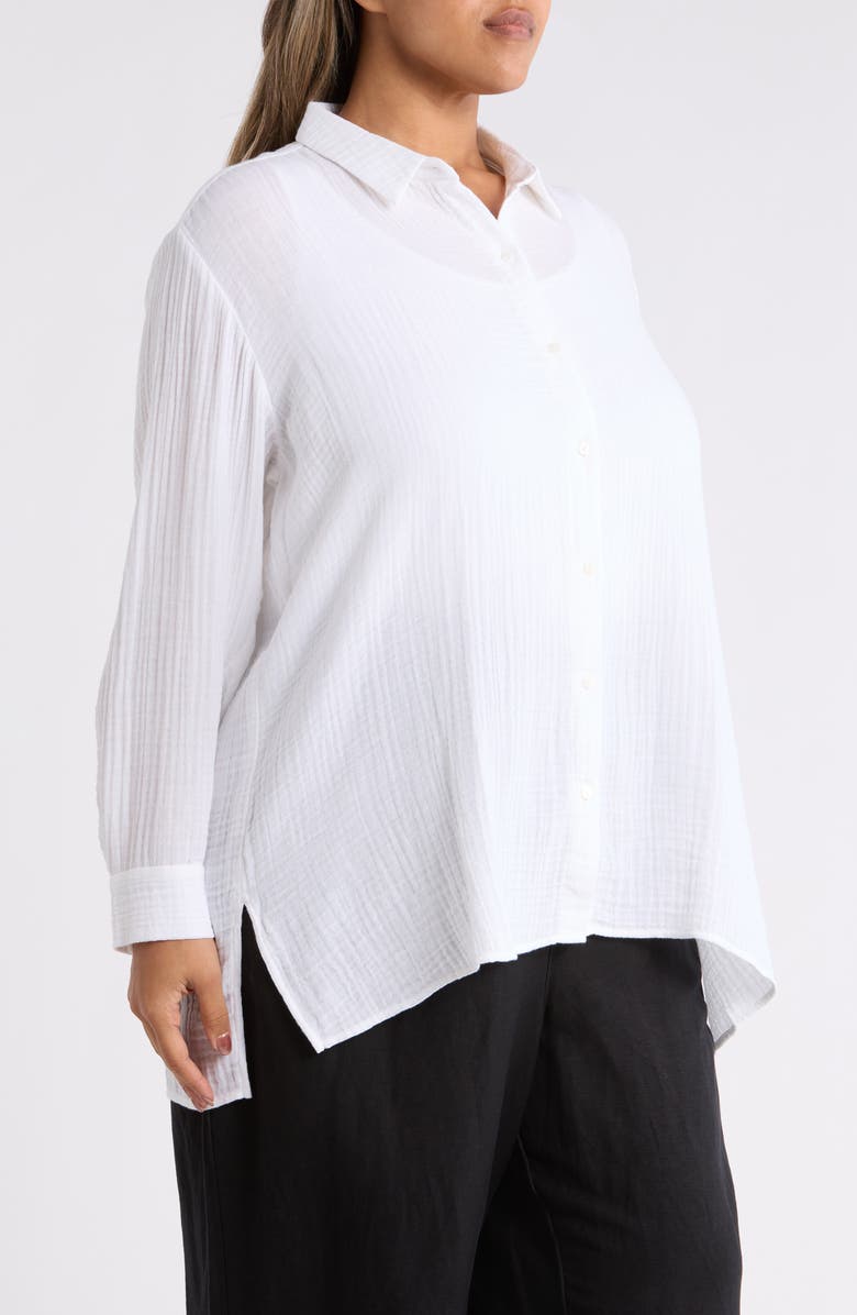 Eileen Fisher Classic Collar Easy Organic Cotton Button-Up Shirt, Alternate, color, White
