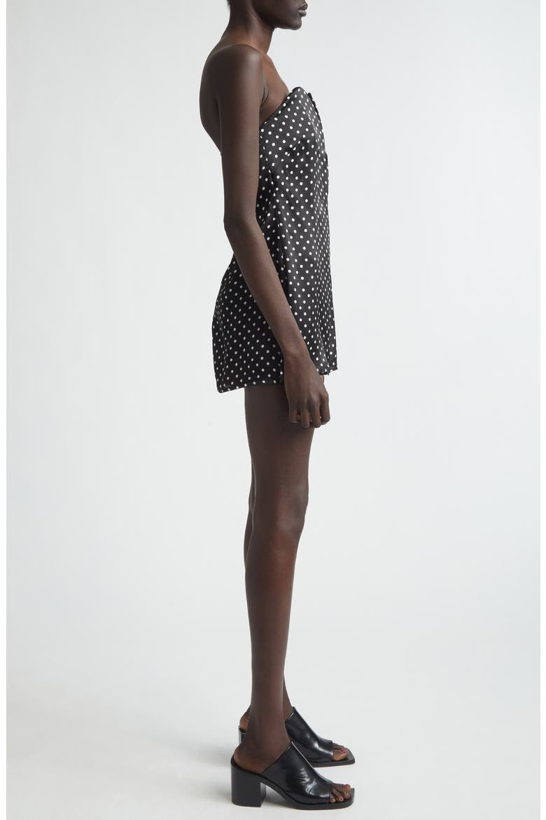 Polka Dot Strapless Silk Satin Bustier Romper, Alternate, color, BLACK/ WHITE