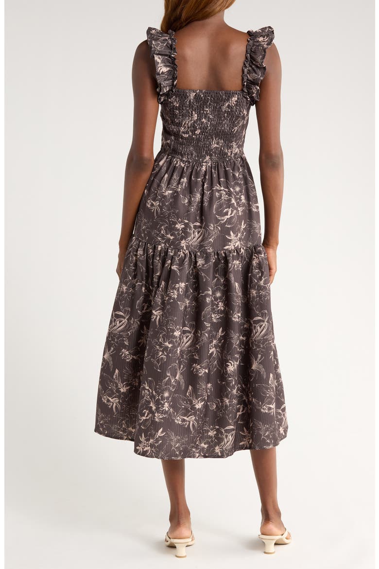 Print Flutter Strap Midi Dress, Alternate, color, BROWN