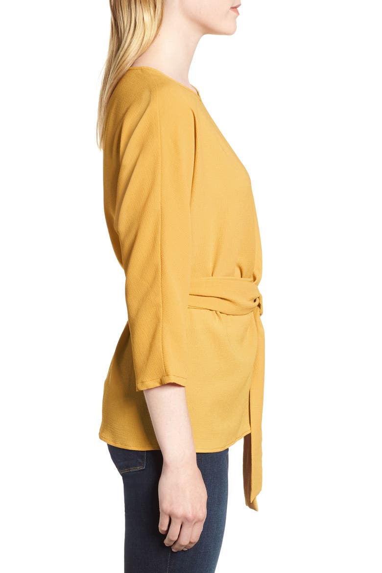 Gibson Dolman Sleeve Tie Back Stretch Crepe Blouse, Alternate, color, GOLDEN MUSTARD